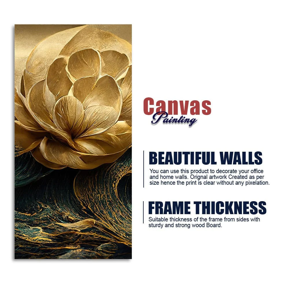 Modern Golden Flower and Waves Premium Canvas Wall Painting - Image 6