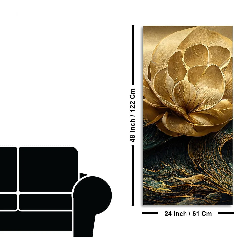 Modern Golden Flower and Waves Premium Canvas Wall Painting - Image 7