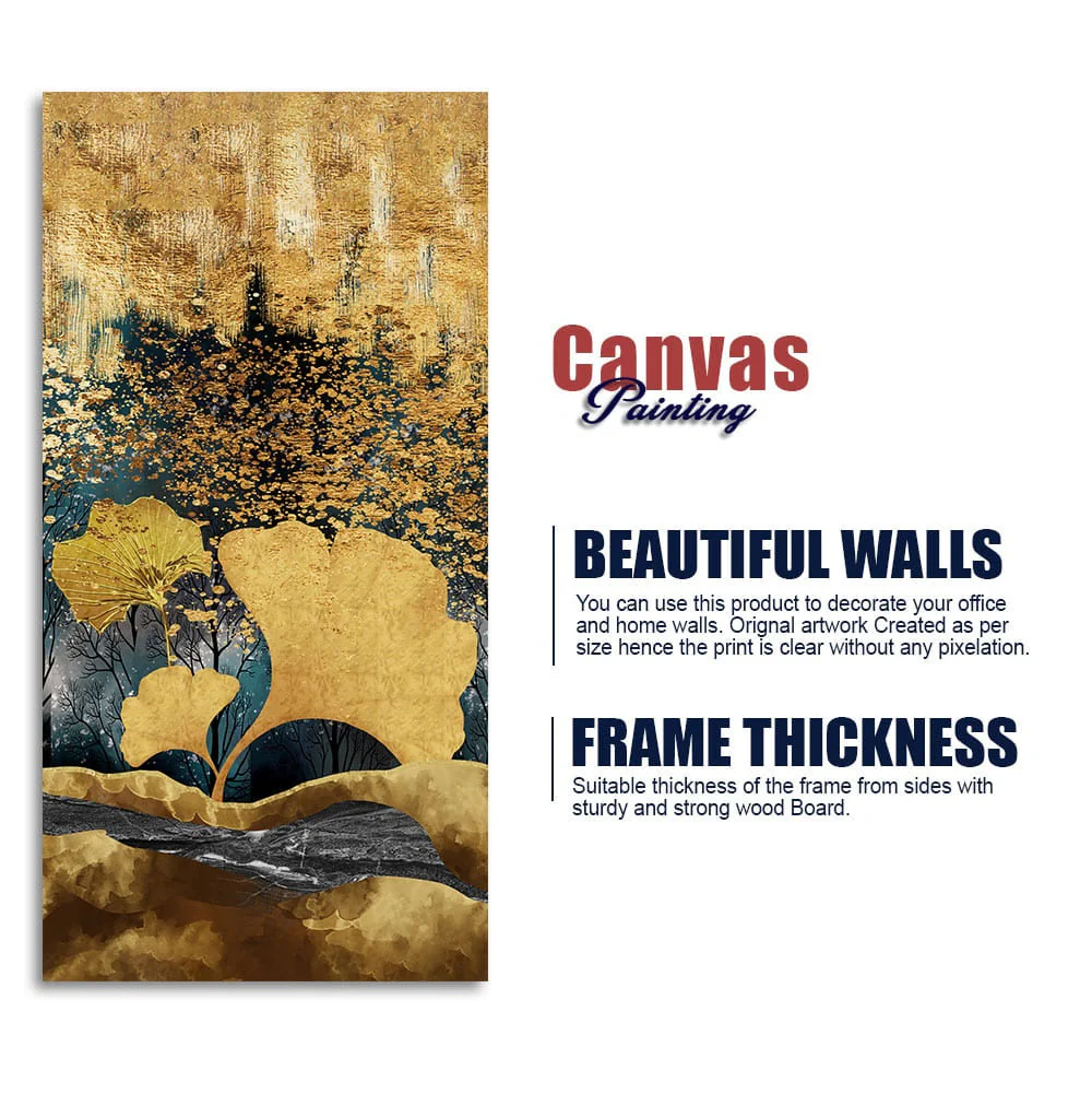 Modern Golden Ginkgo Leaves with Mountains Premium Canvas Wall Painting - Image 6