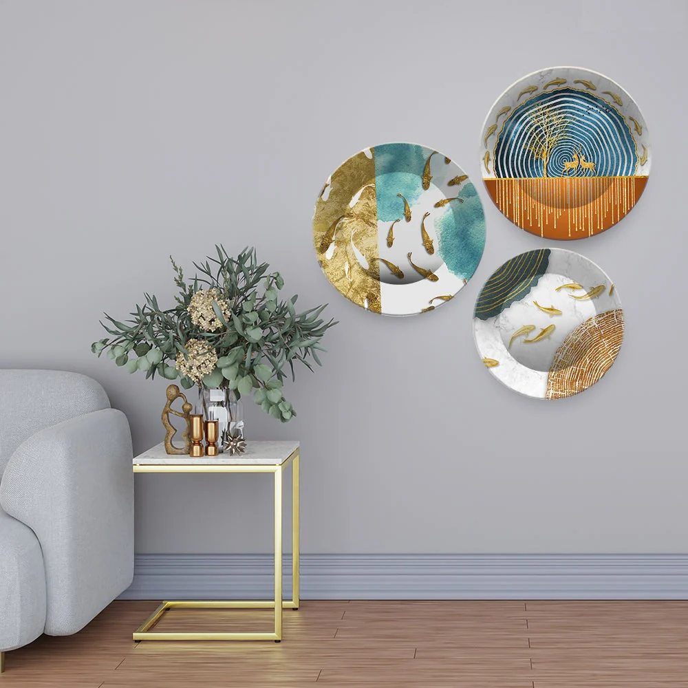 Modern Golden koi Fish Abstract Wall Plates Set of 3 - Image 3