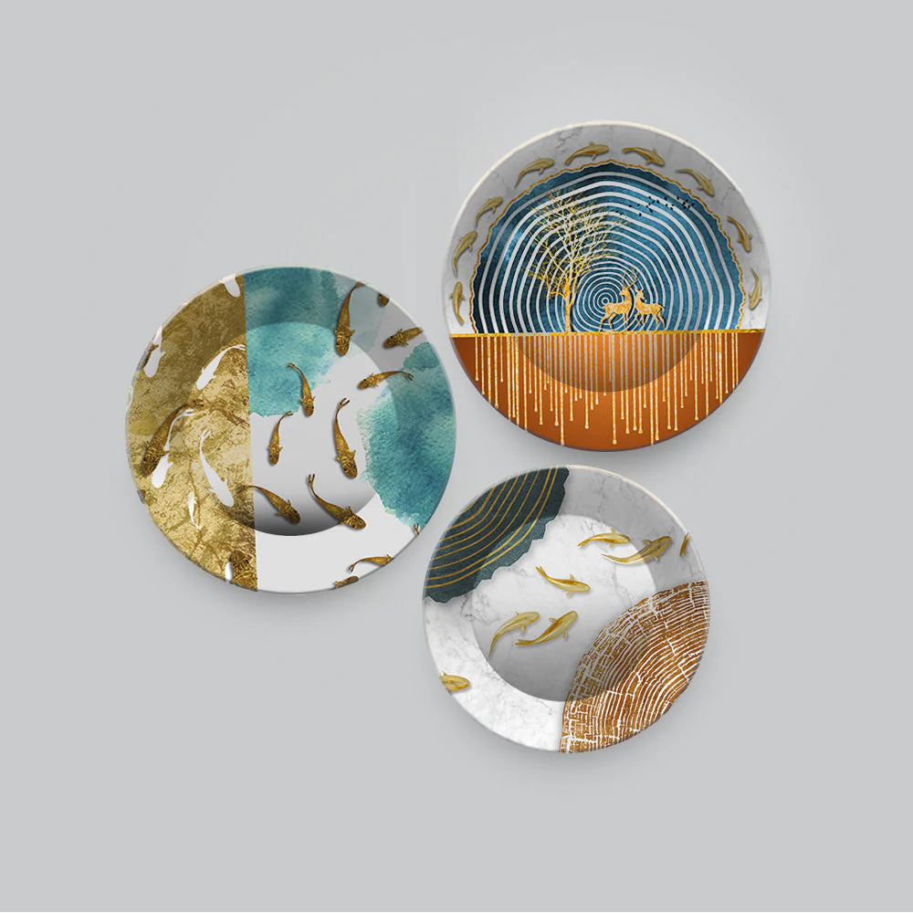 Modern Golden koi Fish Abstract Wall Plates Set of 3 - Image 4