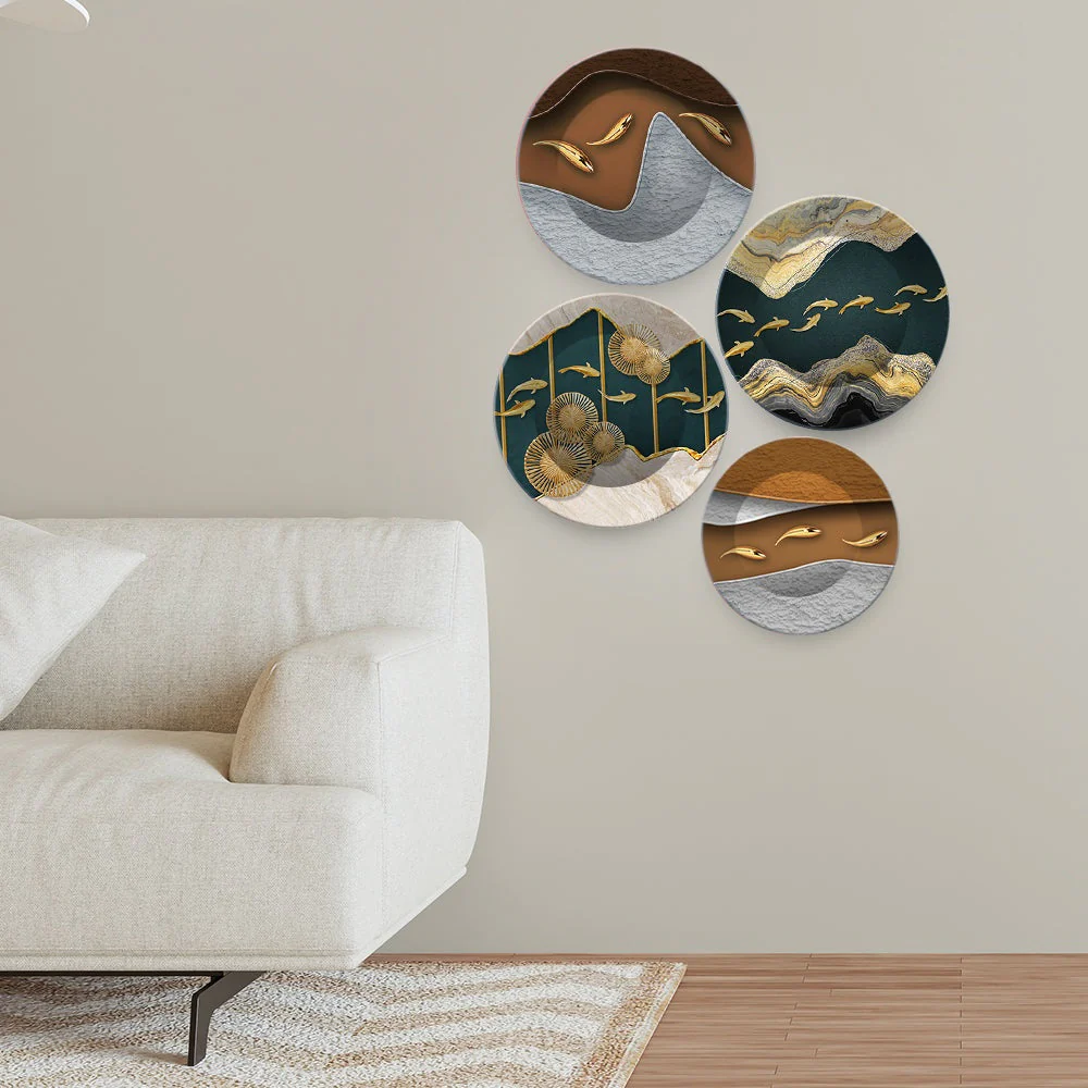Modern Golden koi Fish Abstract Wall Plates Set of 4 - Image 3