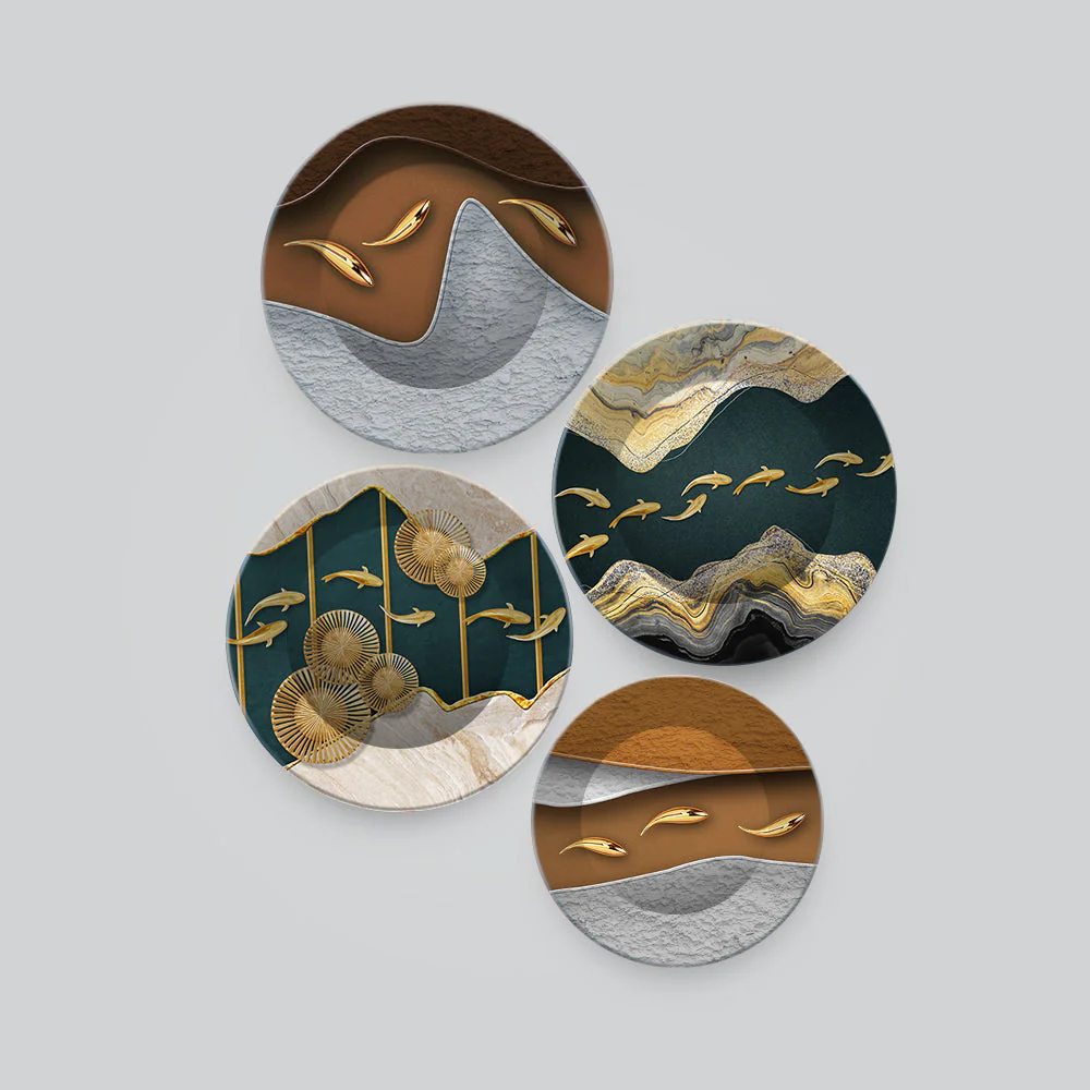Modern Golden koi Fish Abstract Wall Plates Set of 4 - Image 4