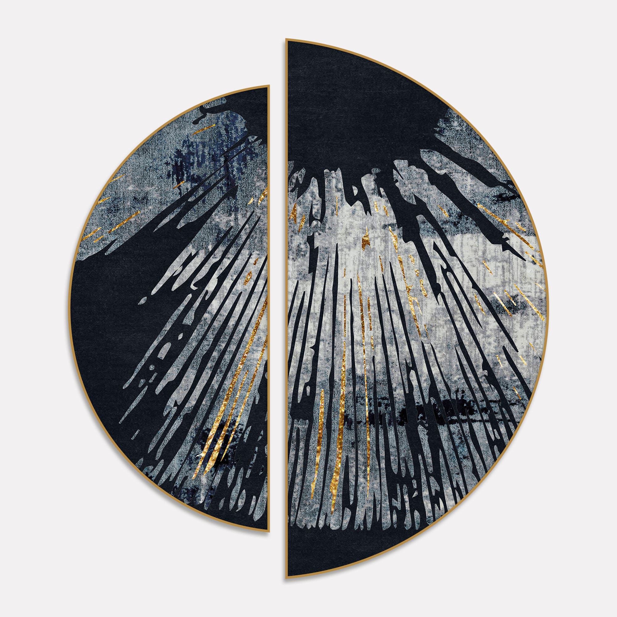Modern Golden Line Art Textured Design Semi Circle Frames Set Of 2 - Image 2