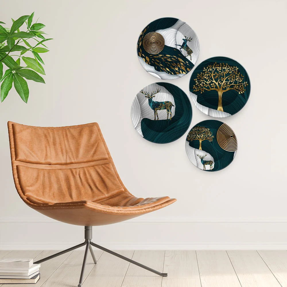 Modern Golden Tree Art Painting Set of Four - Image 3