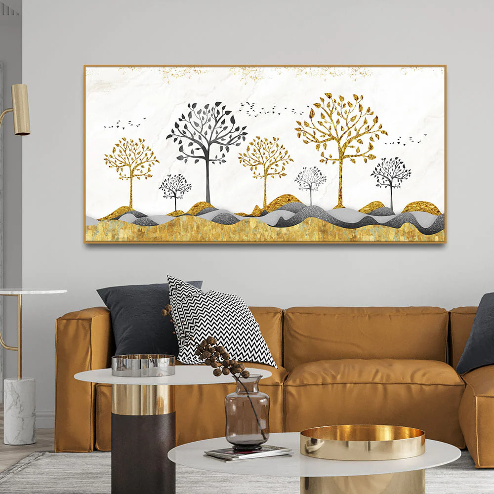 Modern Golden Tree Art Premium Canvas Wall Painting - Image 3