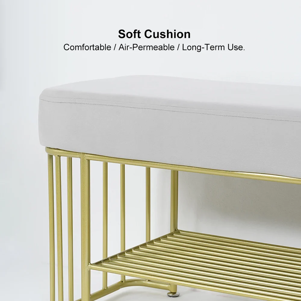 Modern Gray Velvet Upholstered Bench with Shoe Rack Storage - Image 7