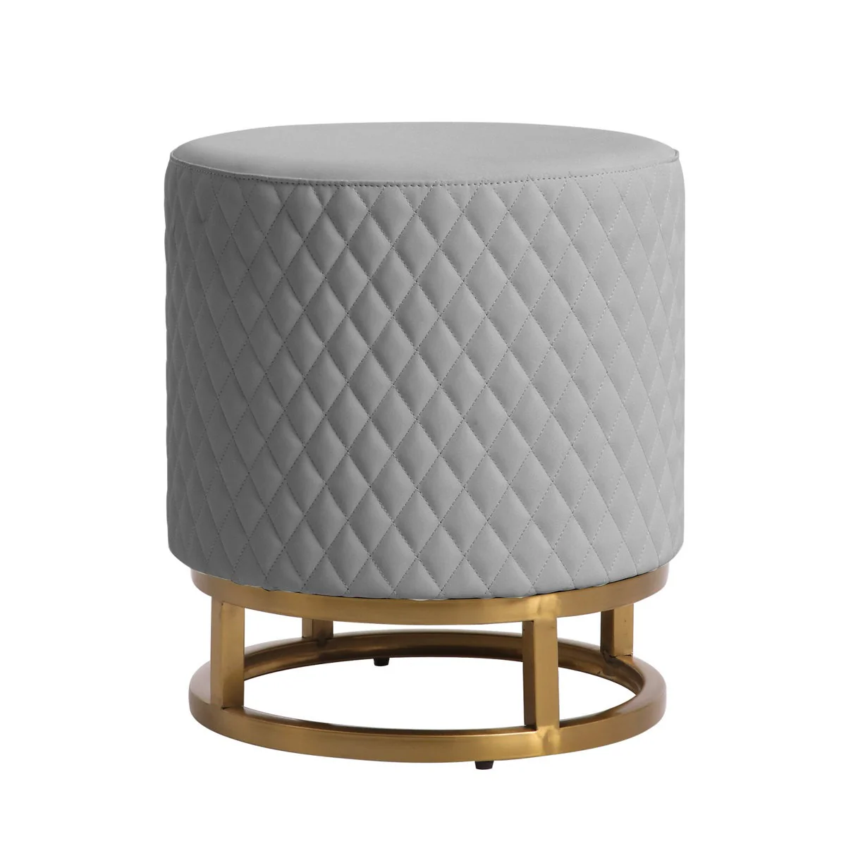 Modern Grey Accent Stool with Brass Golden Finish Metal Frame - Image 2
