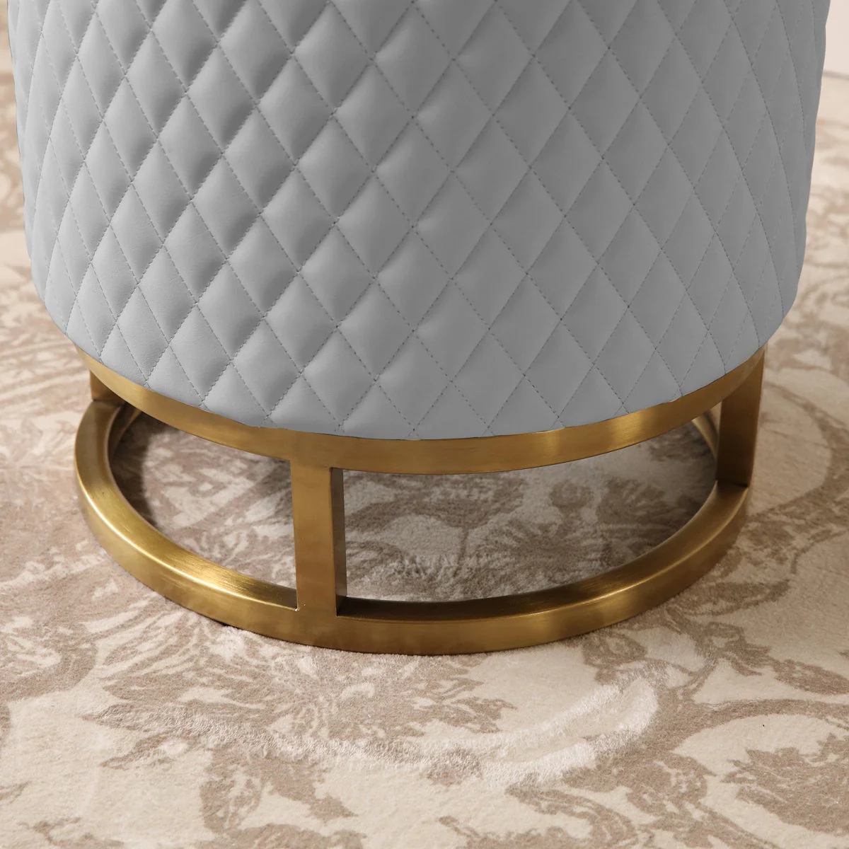 Modern Grey Accent Stool with Brass Golden Finish Metal Frame - Image 3
