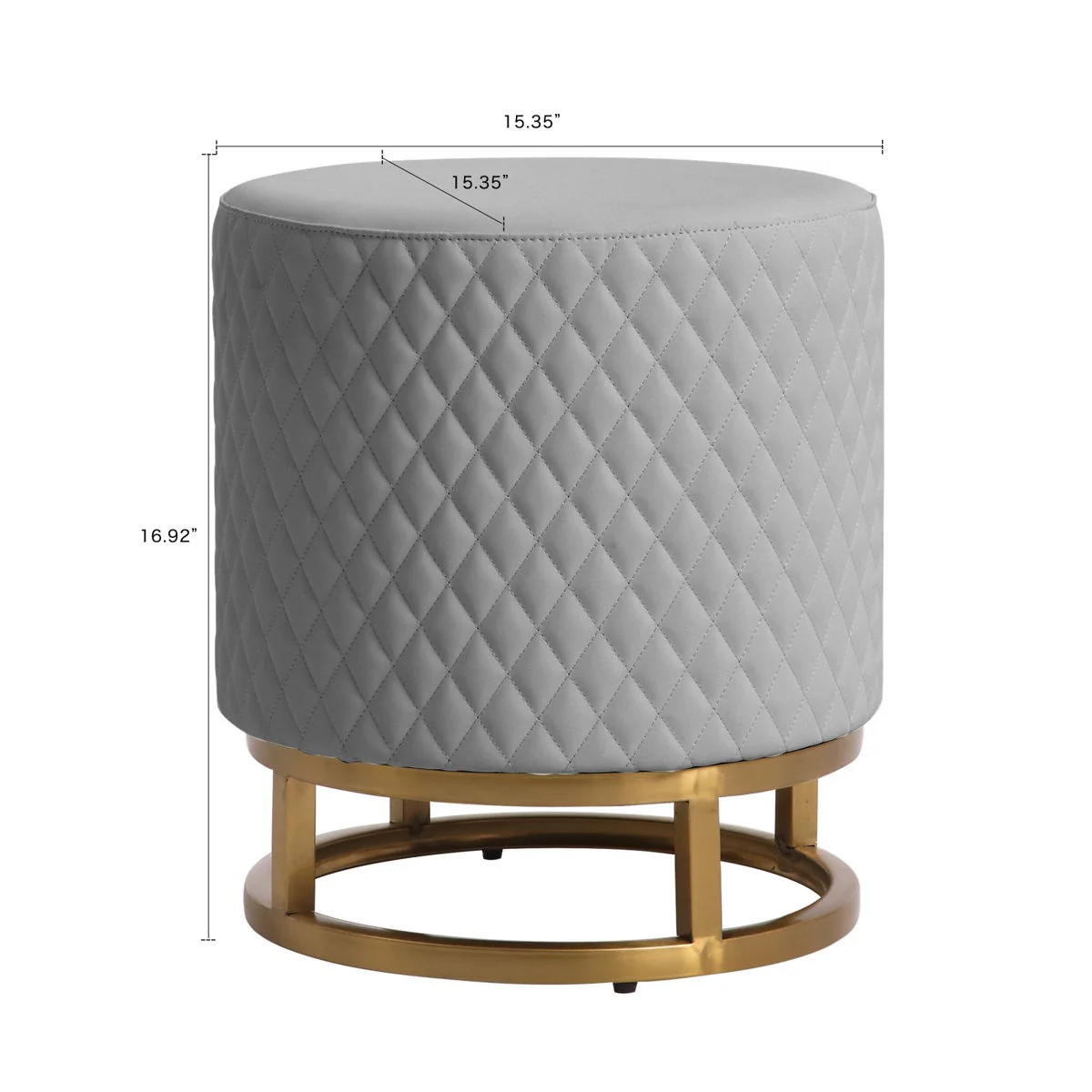 Modern Grey Accent Stool with Brass Golden Finish Metal Frame - Image 4