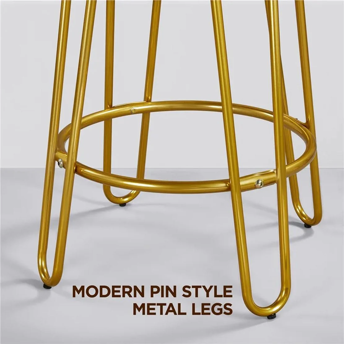 Modern Grey Velvet Bar Stools with Golden Base - Image 4