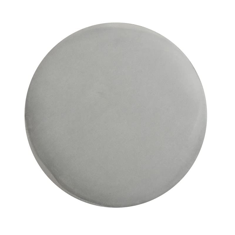 Modern Grey Velvet Pouffe with Geometric Base Design - Image 4