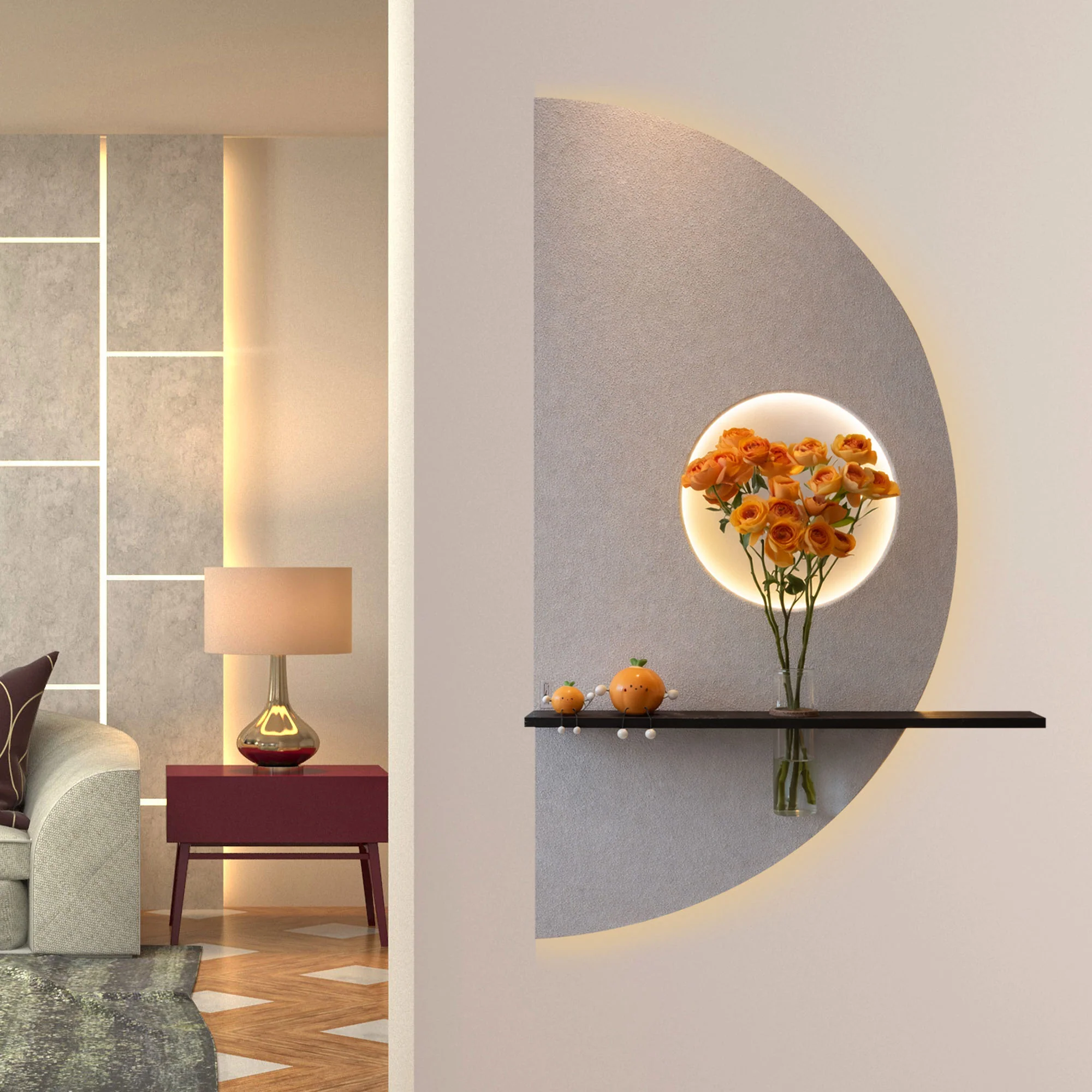 Modern Half Moon LED Wall Décor with Flower Stand - Image 2