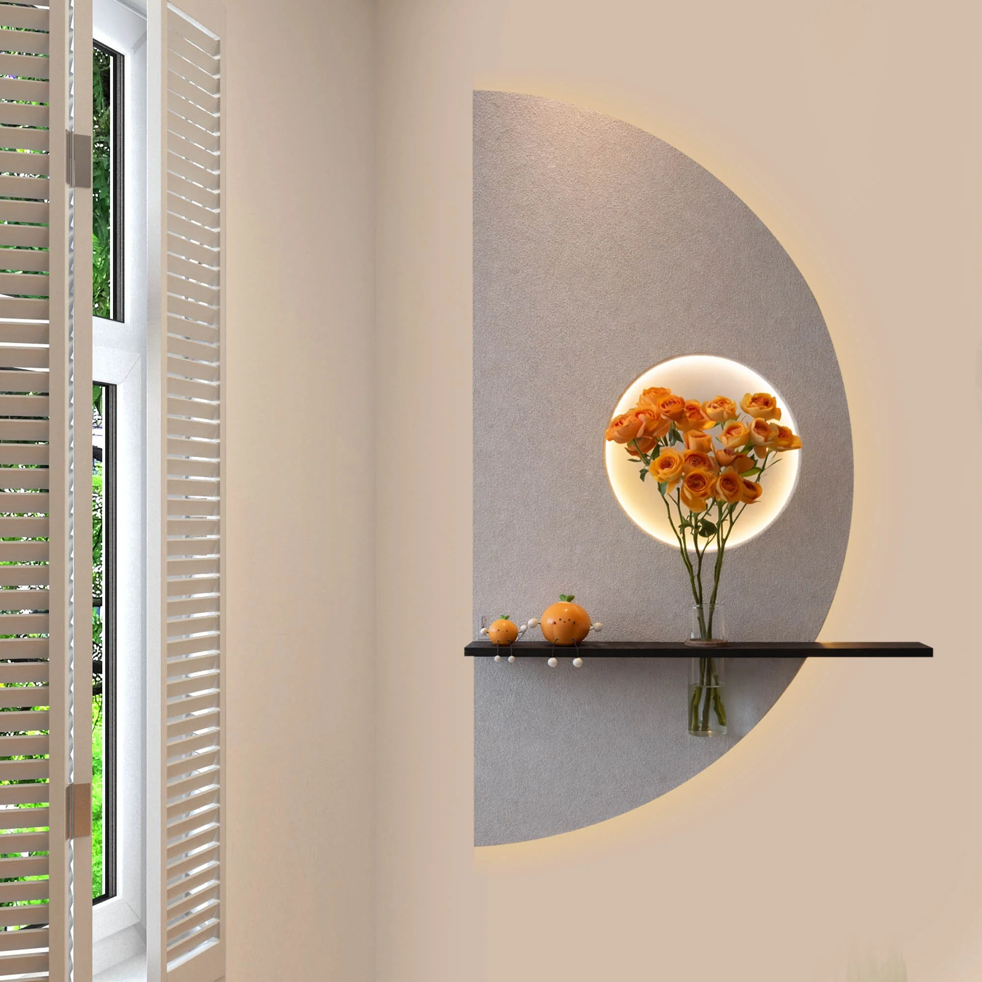 Modern Half Moon LED Wall Décor with Flower Stand - Image 3