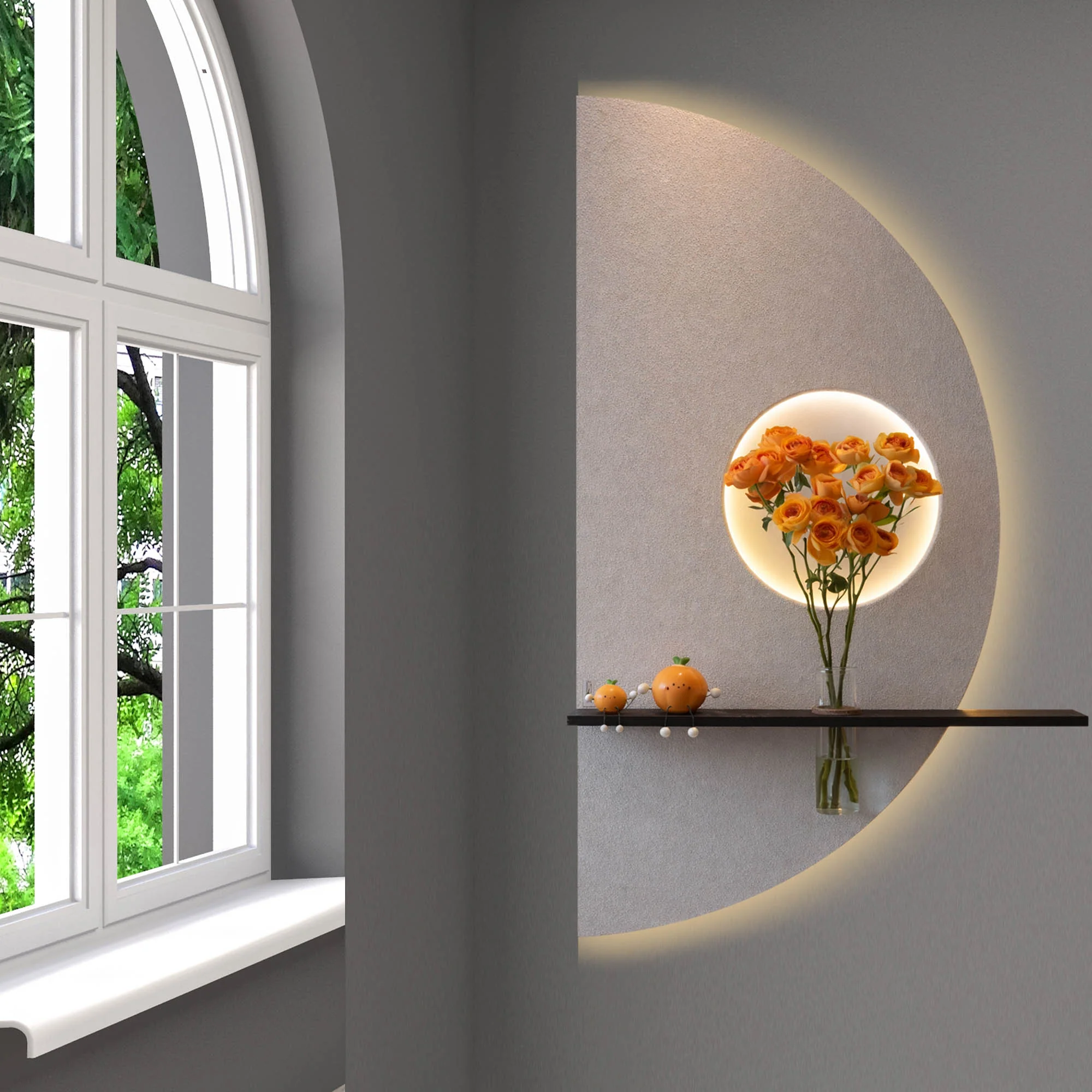 Modern Half Moon LED Wall Décor with Flower Stand - Image 4