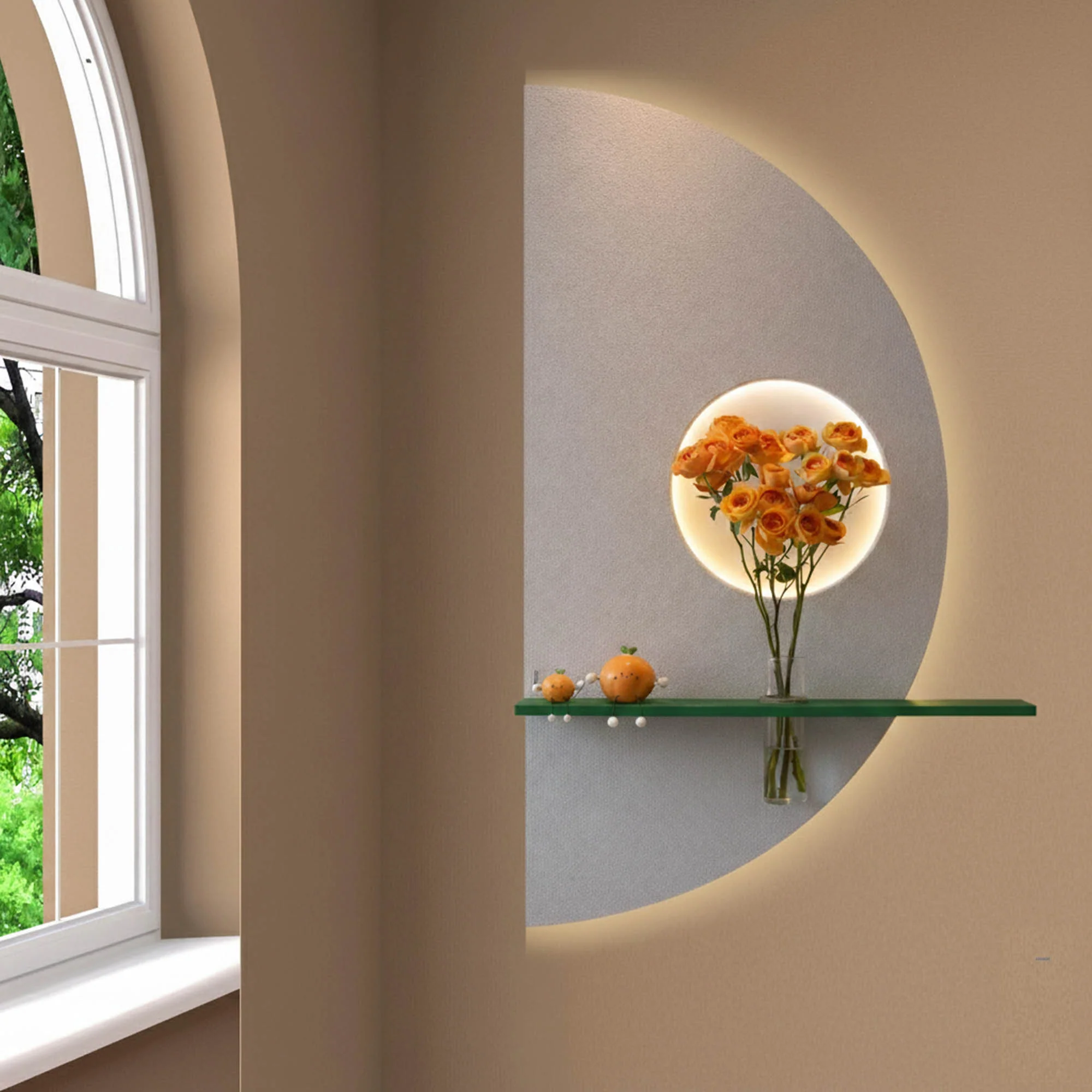 Modern Half Moon LED Wall Décor with Flower Stand - Image 5