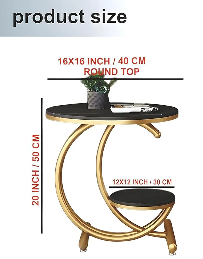 Black Marble Side Table with Gold Ring and Shelf - Image 6