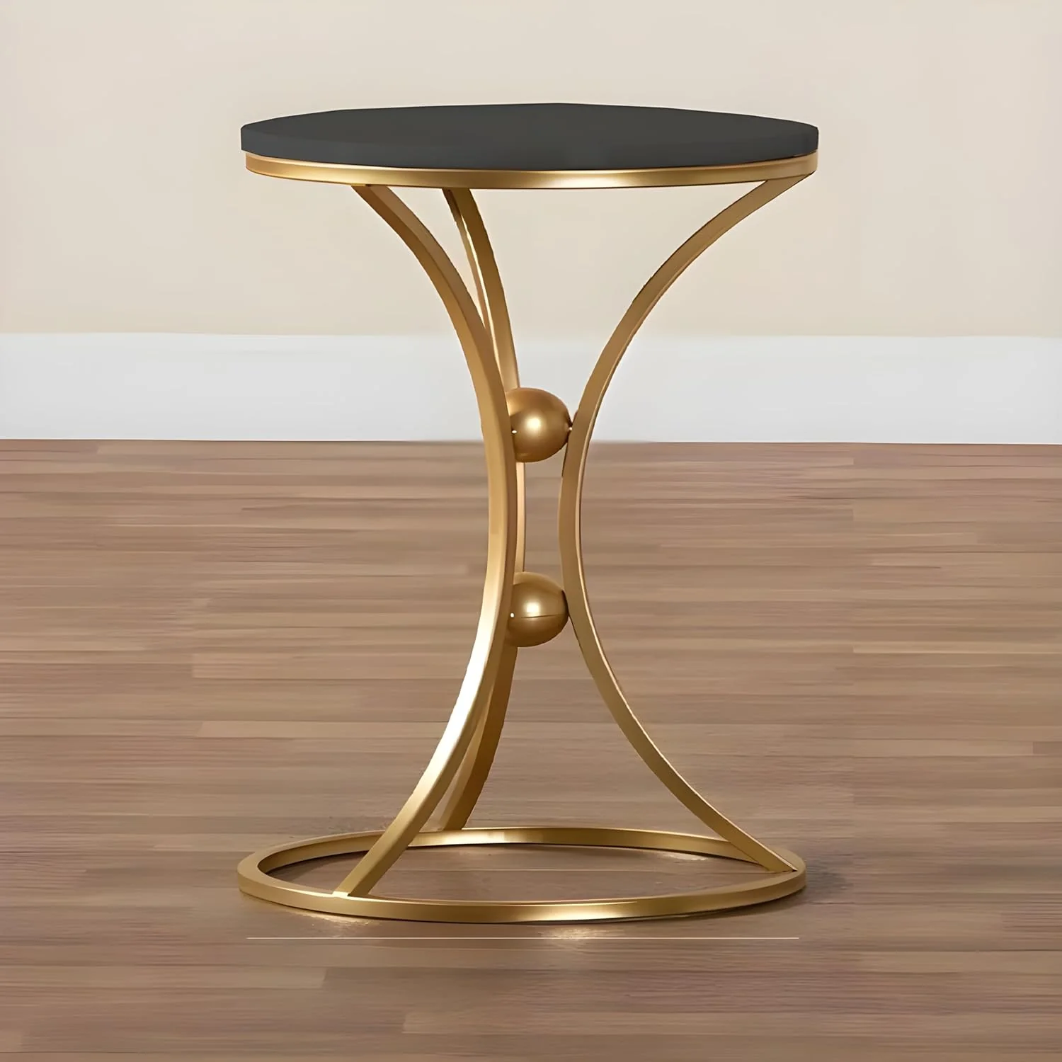 Modern Black Accent Side Table with Gold Ring Base - Image 2