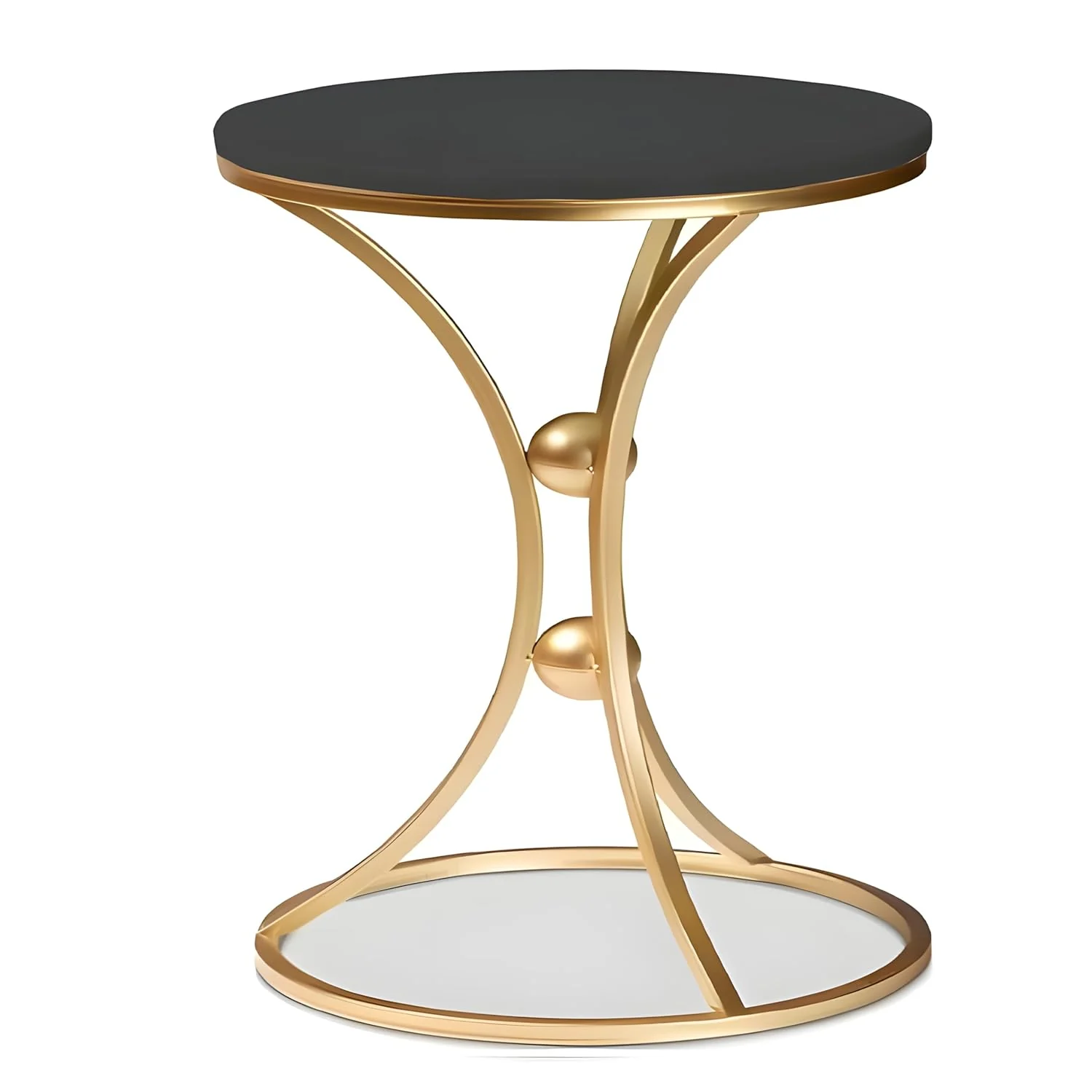 Modern Black Accent Side Table with Gold Ring Base - Image 3
