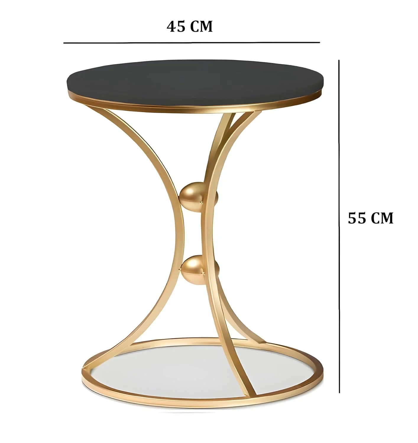 Modern Black Accent Side Table with Gold Ring Base - Image 4