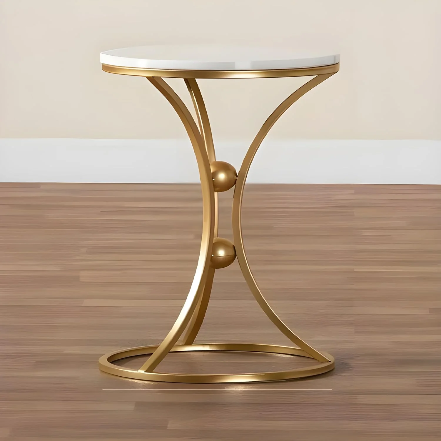 White Bedside Round Marble Side Table with Gold Stand - Image 2
