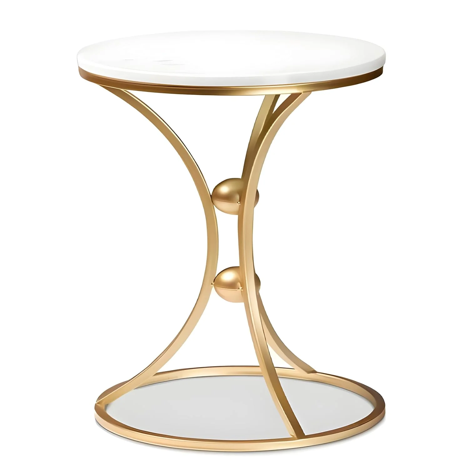 White Bedside Round Marble Side Table with Gold Stand - Image 3