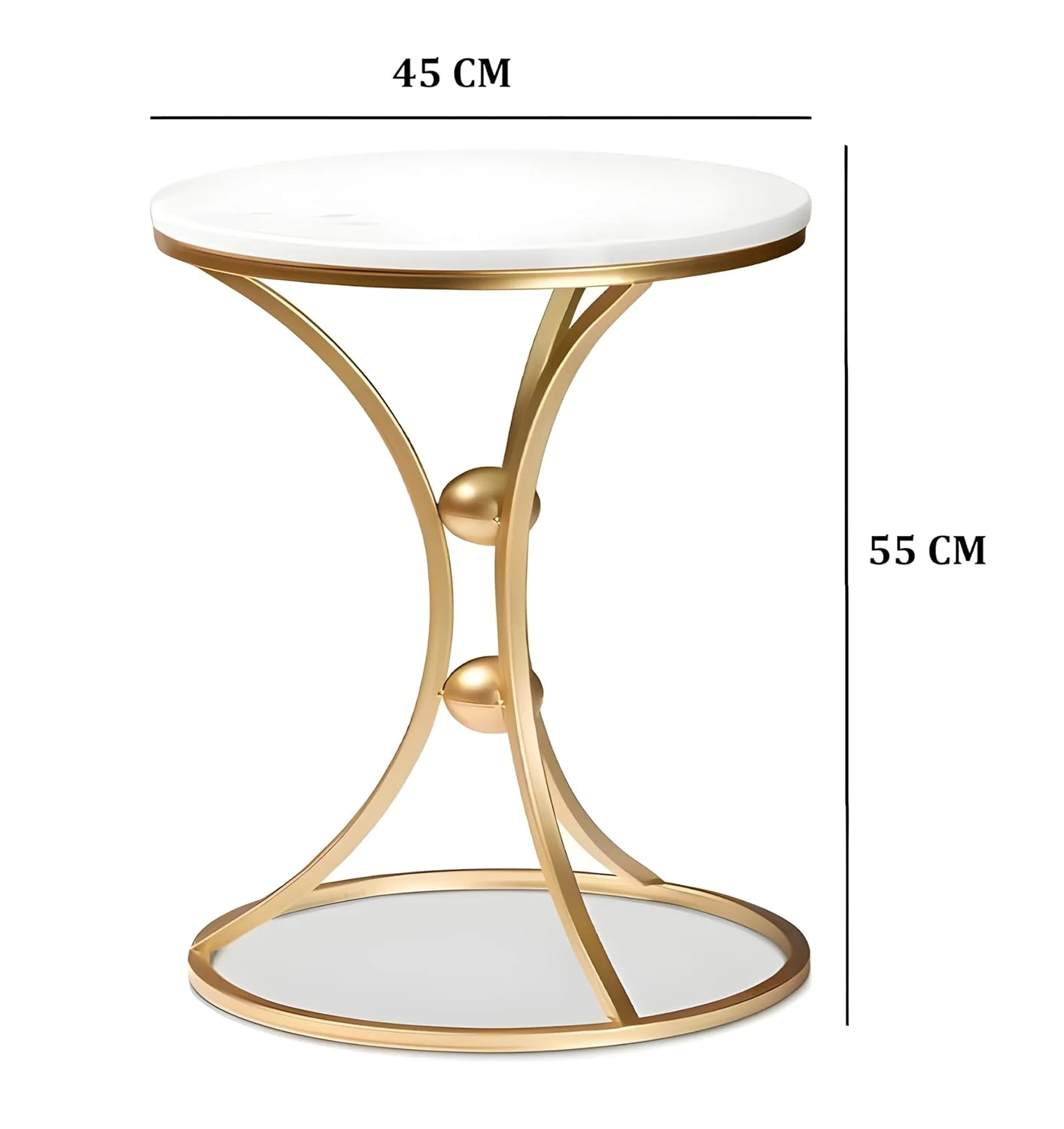 White Bedside Round Marble Side Table with Gold Stand - Image 4