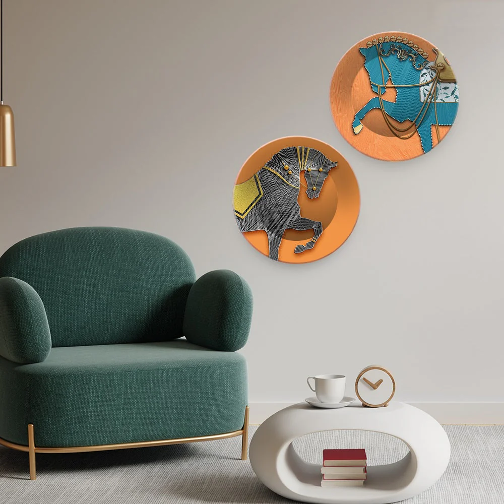 Modern Horse line Art Wall Hanging Plates of Two Pieces - Image 2