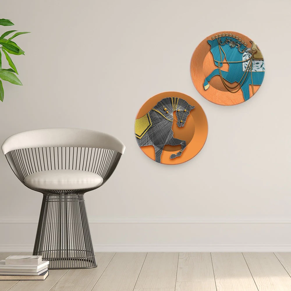 Modern Horse line Art Wall Hanging Plates of Two Pieces - Image 3