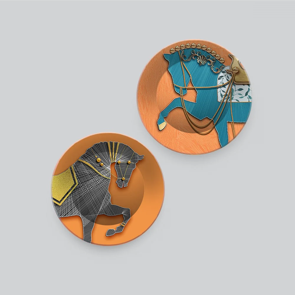 Modern Horse line Art Wall Hanging Plates of Two Pieces - Image 4
