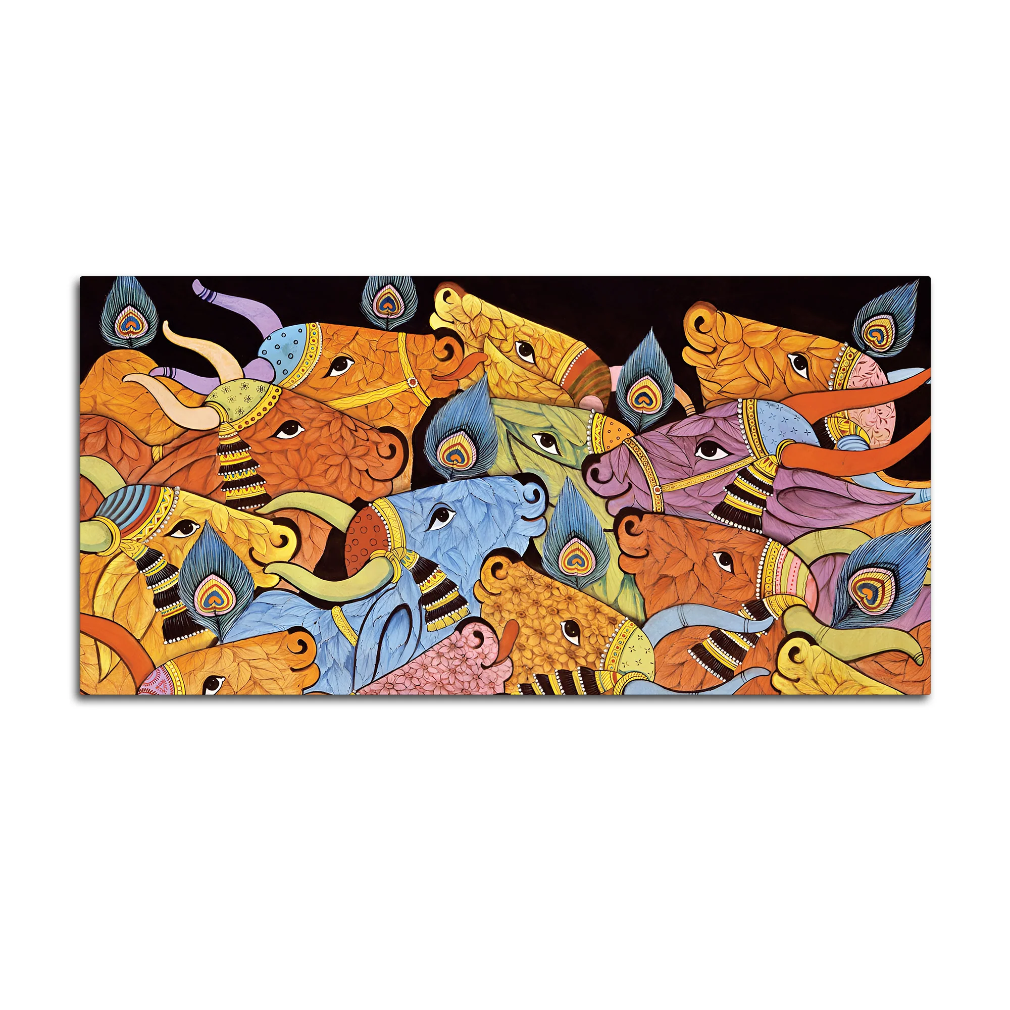 Modern Indian Folk Cow Canvas Wall Painting - Image 7