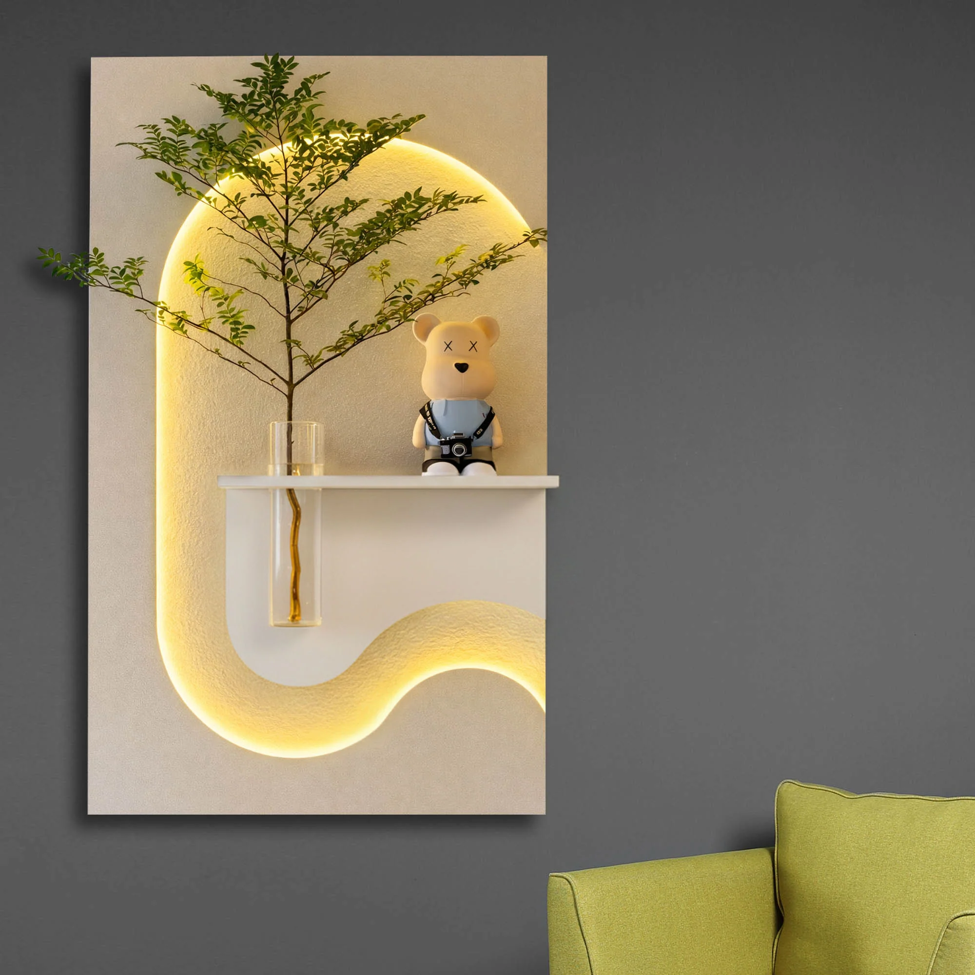 Modern LED Accent Wall Décor with Planter Shelf - Image 2