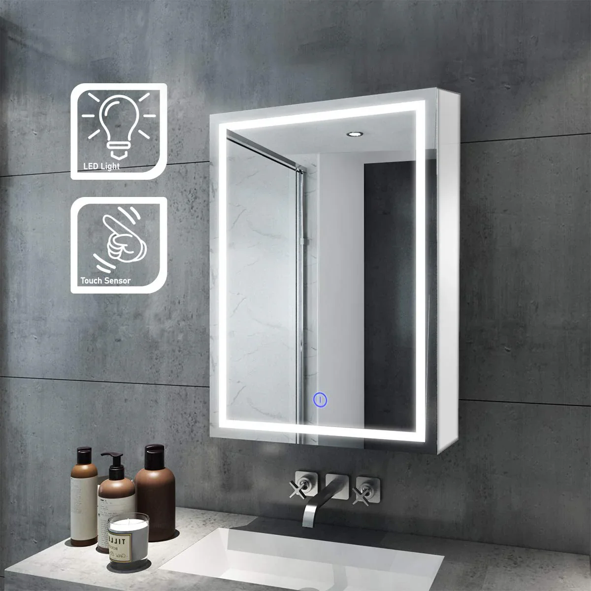 Modern LED Bathroom Mirror with Touch Sensor & Backlit Design - Image 3