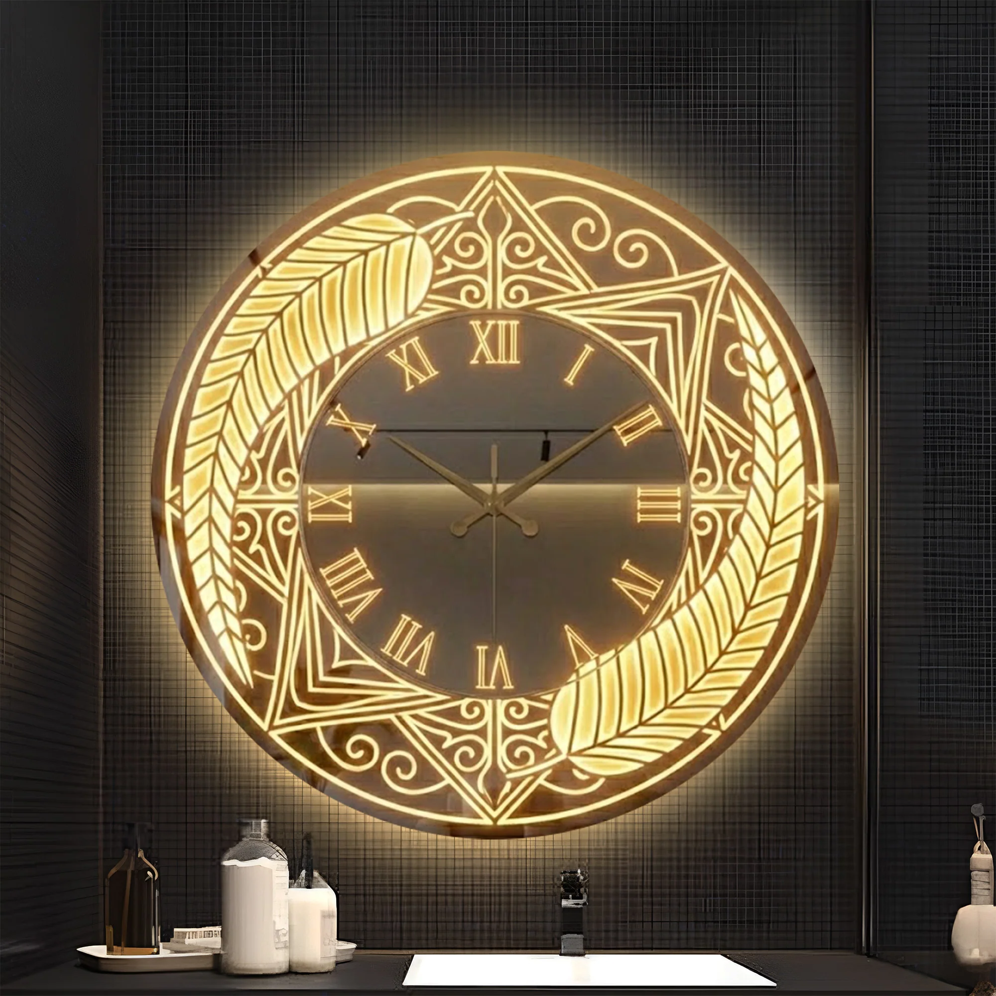 Modern LED Mirror Roman Numeral Wall Clock | Designer Decorative Clock - Image 4