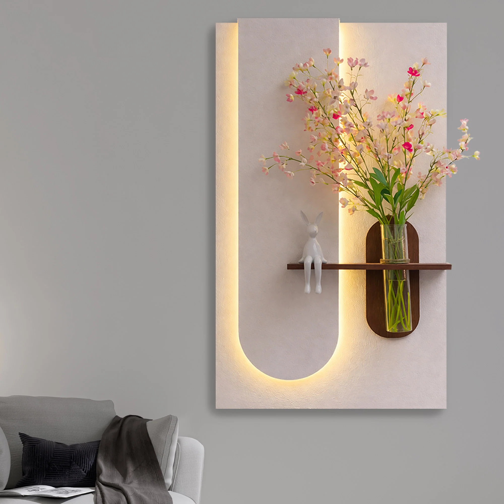Modern LED Wall Art Shelf with Flower Vase for Living Room Decor - Image 3
