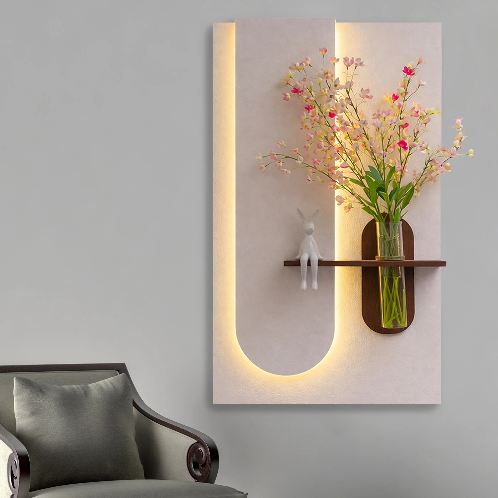 Modern LED Wall Art Shelf with Flower Vase for Living Room Decor - Image 4