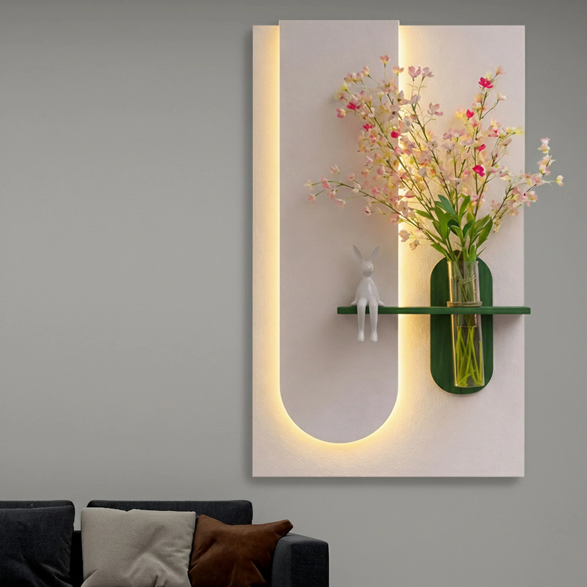 Modern LED Wall Art Shelf with Flower Vase for Living Room Decor - Image 5