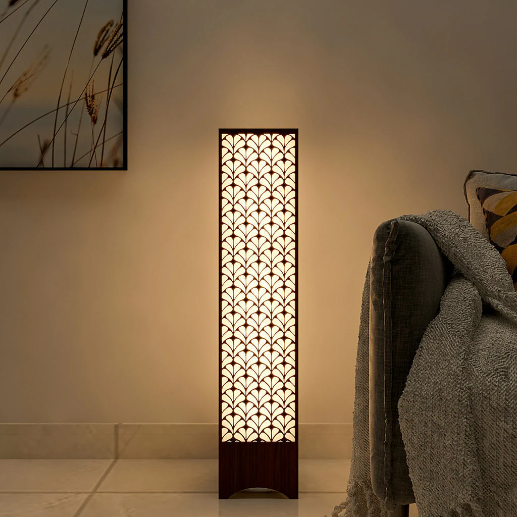Modern Look Floral Pattern Wooden Floor Lamp For Living Room, Bedroom - Image 2