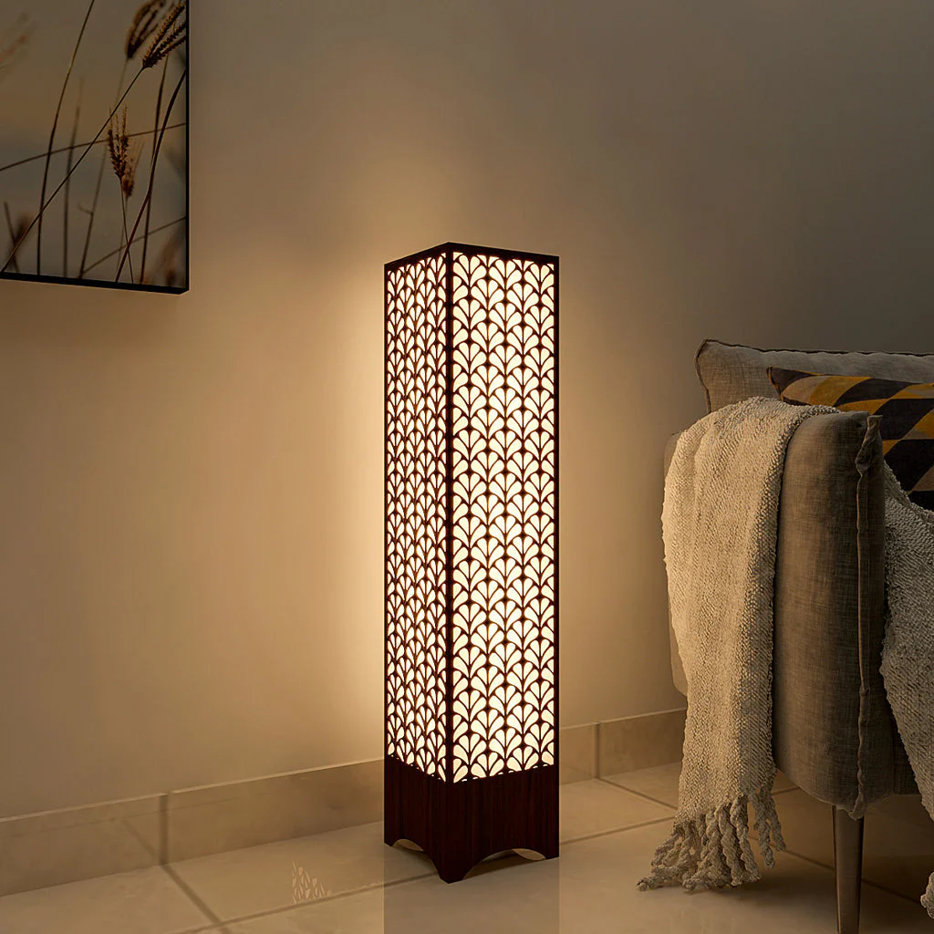 Modern Look Floral Pattern Wooden Floor Lamp For Living Room, Bedroom - Image 3