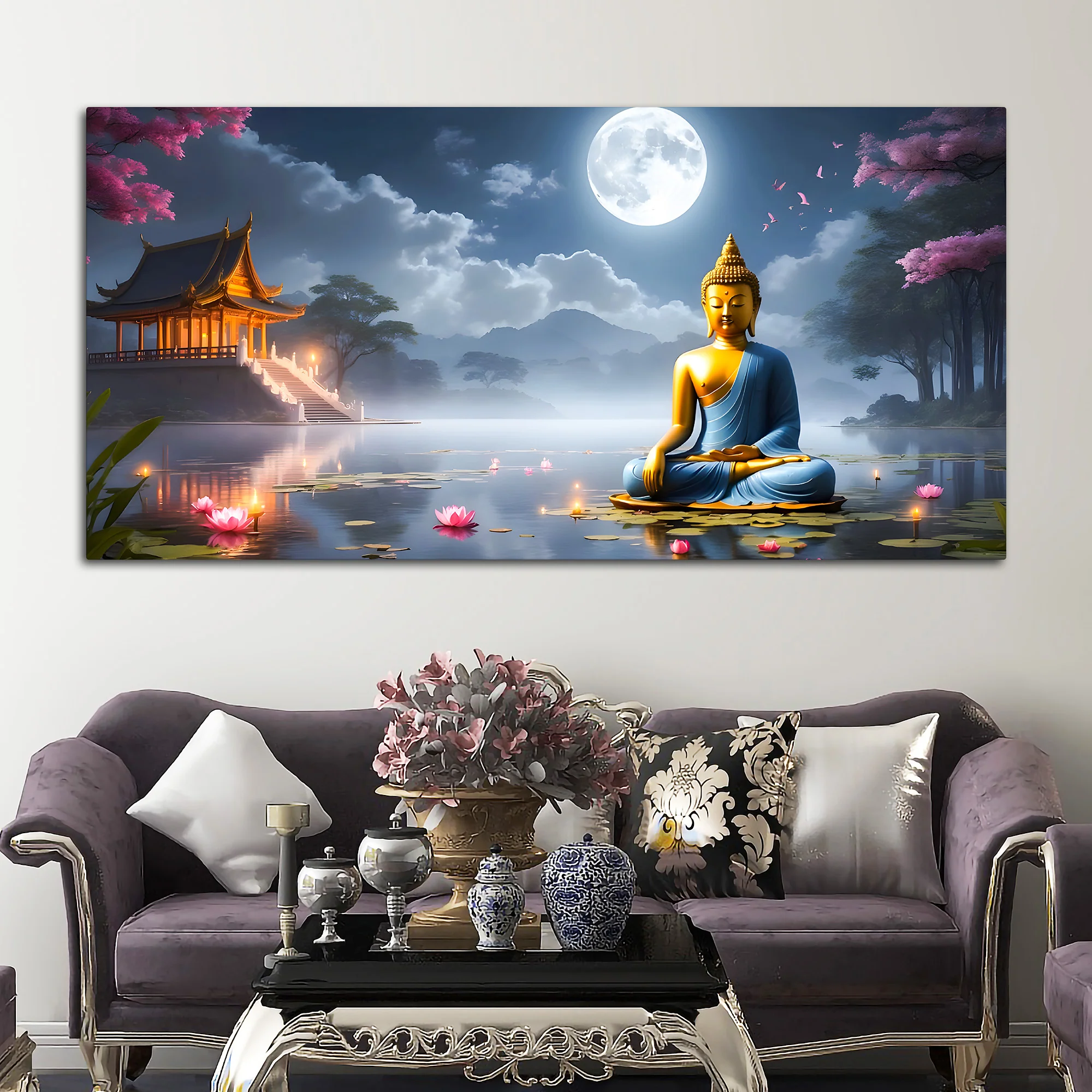 Modern Lord Buddha Canvas Wall Painting for Living Room Interior - Image 3