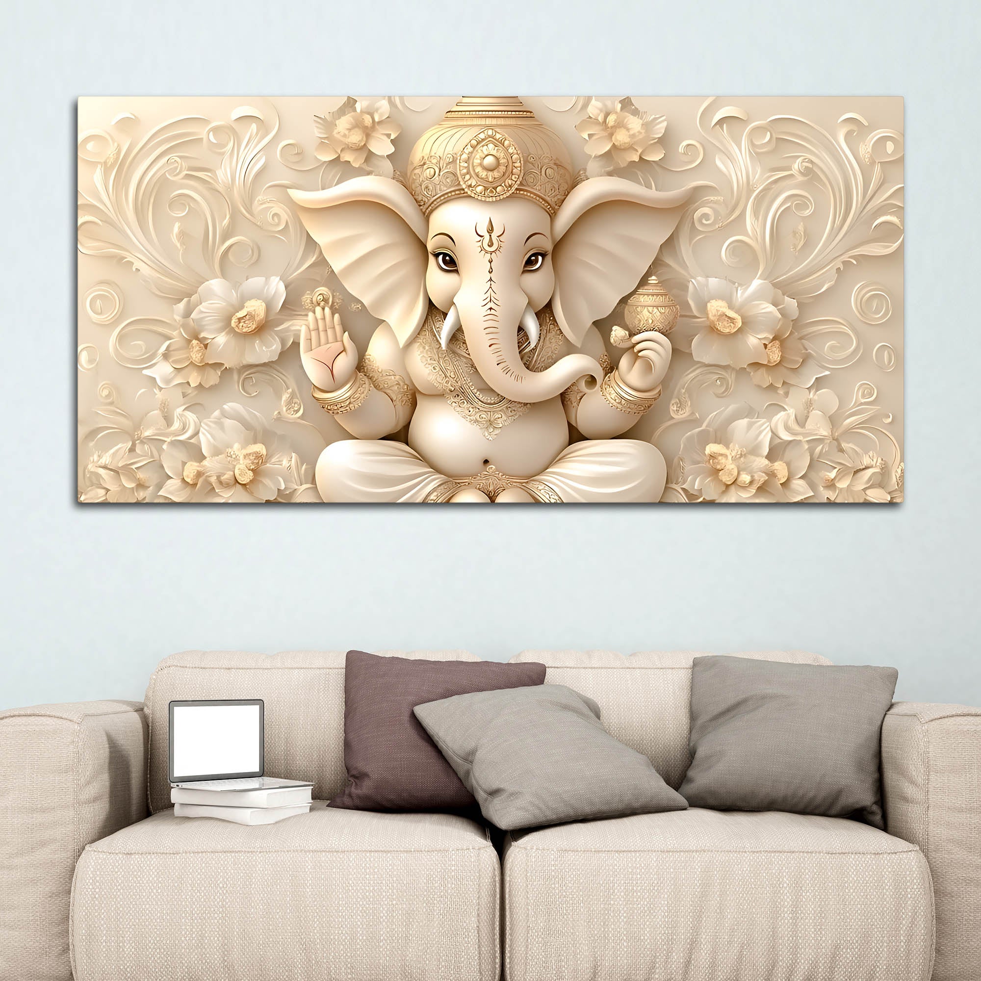 Modern Lord Ganesha Floral Canvas Painting – Auspicious Wall Art - Image 3