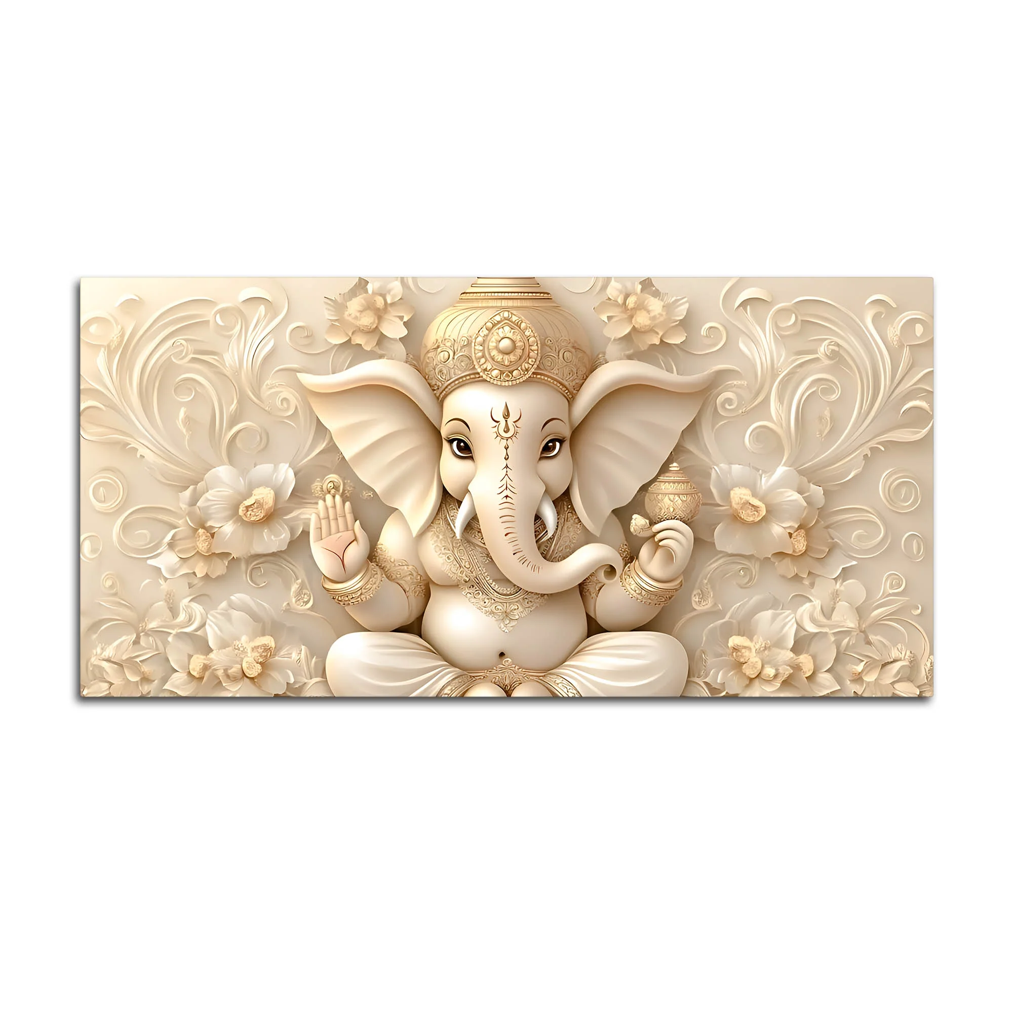 Modern Lord Ganesha Floral Canvas Painting – Auspicious Wall Art - Image 4