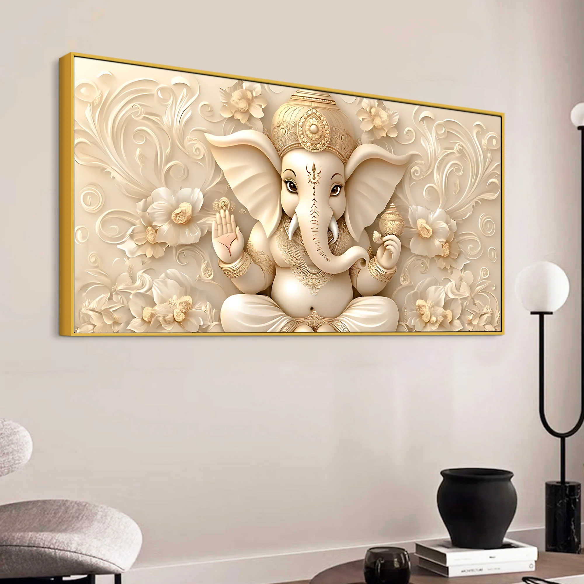 Modern Lord Ganesha Floral Canvas Painting – Auspicious Wall Art - Image 5