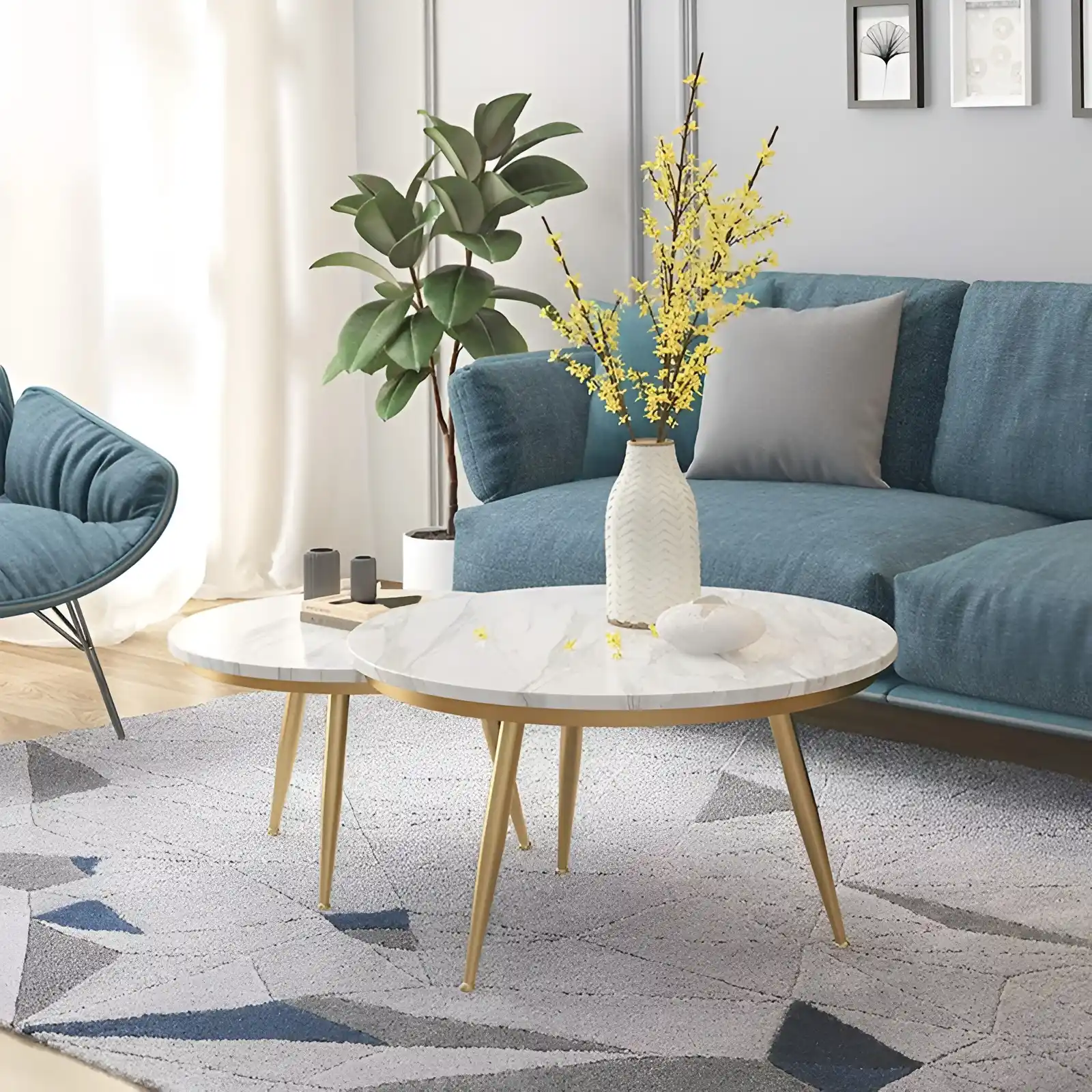 Modern Marble Top Nesting Tables with Golden Legs – Set of 2 - Image 4
