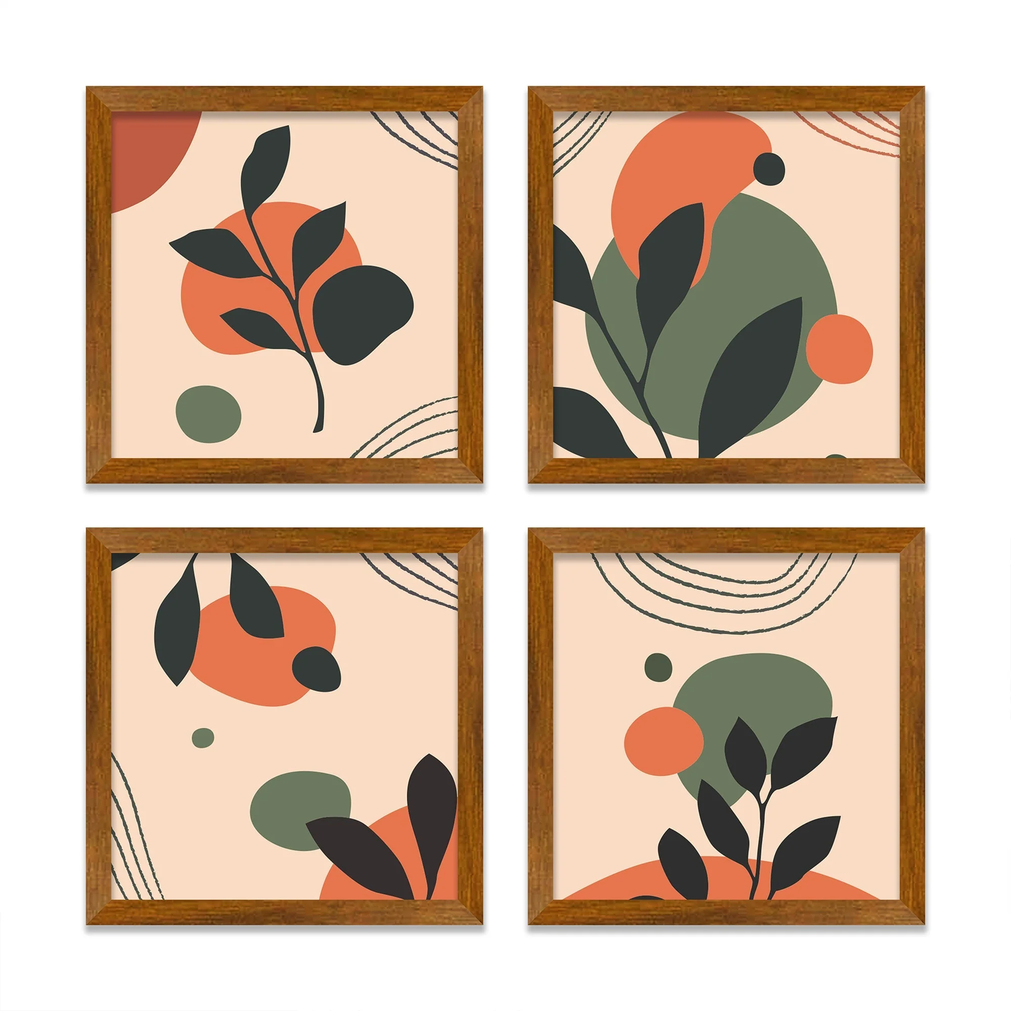 Modern Minimalist Abstract Leaves Art Wall Frame Set of Four - Image 3