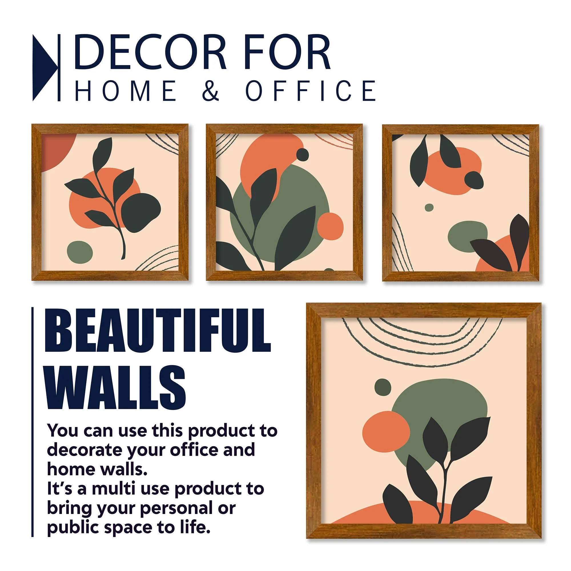 Modern Minimalist Abstract Leaves Art Wall Frame Set of Four - Image 4