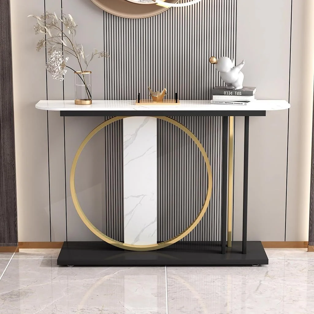 Modern Minimalist Console with Gold Ring and Marble Panel - Image 2