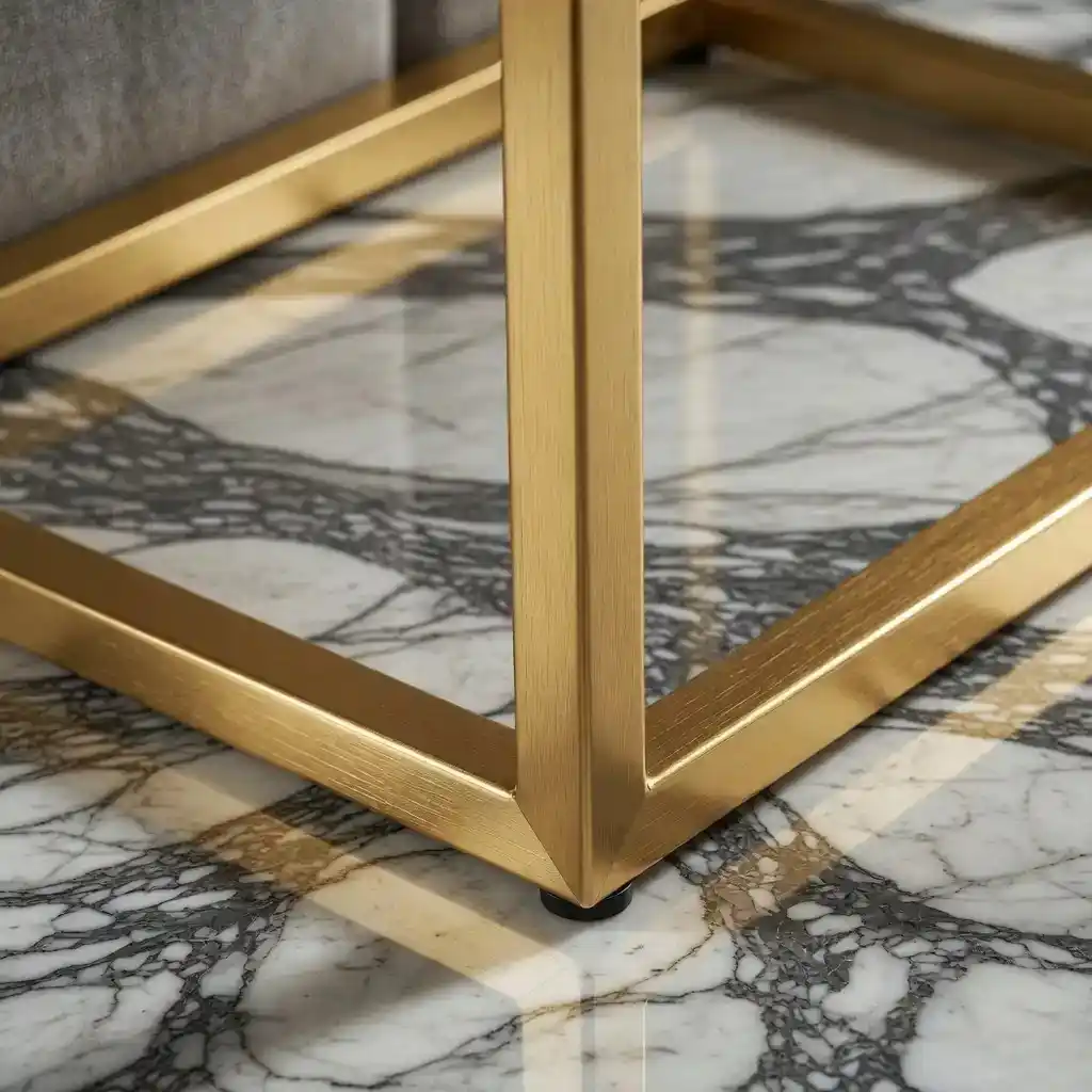 Modern Narrow Console Table with Gold Frame and Marble Top - Image 7