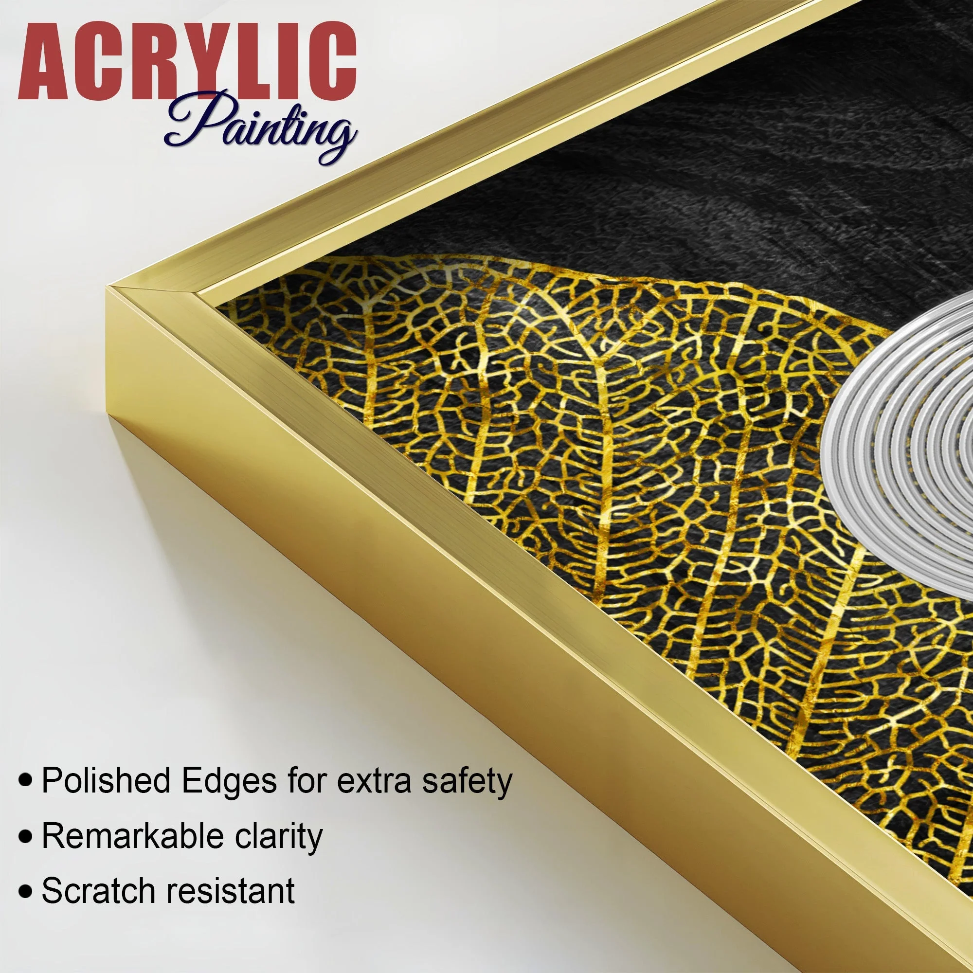 Modern Nordic Black and Golden Acrylic Floating Wall Painting Set Of 2 - Image 4