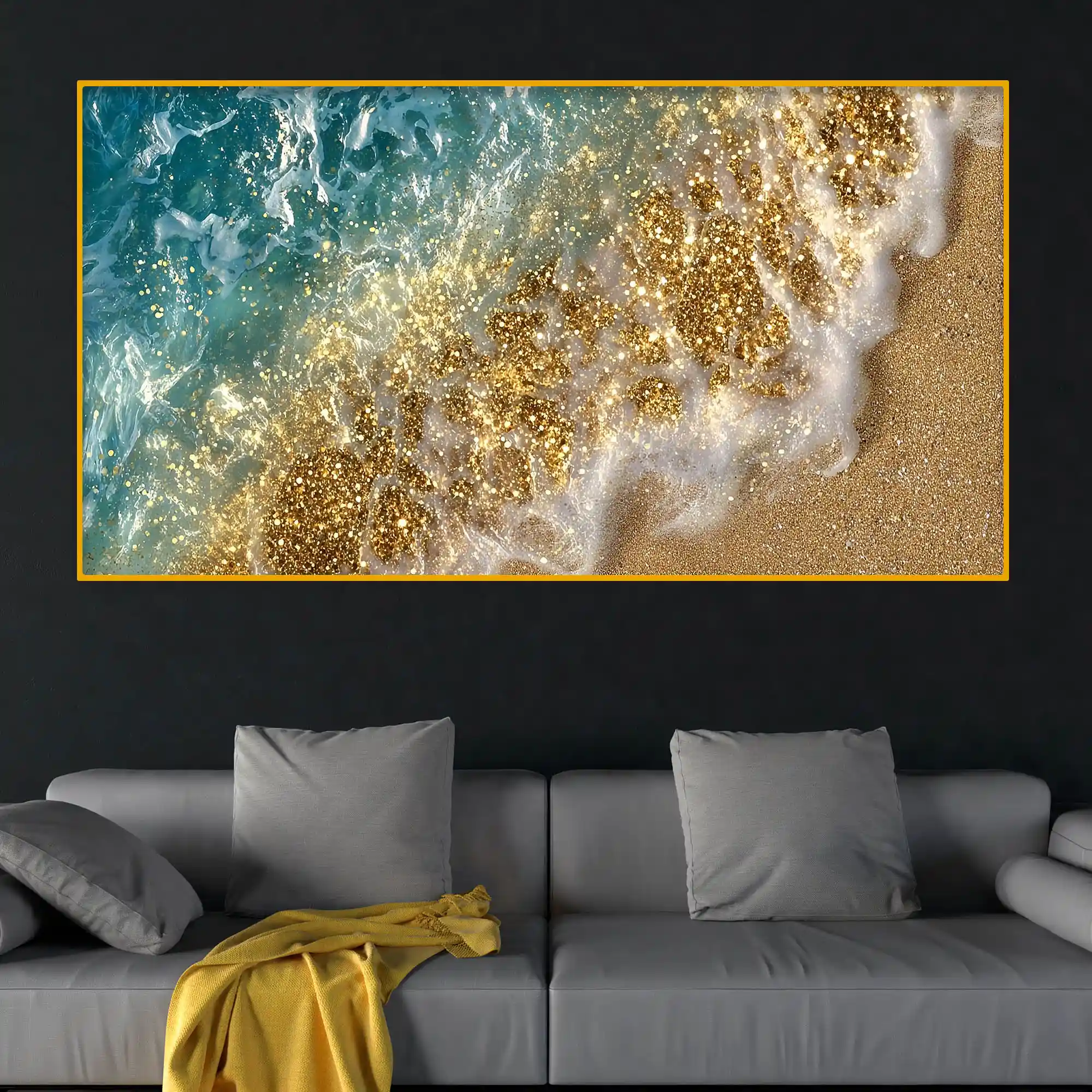 Modern Ocean Crystal Glass Artwork Wall Painting - Image 3